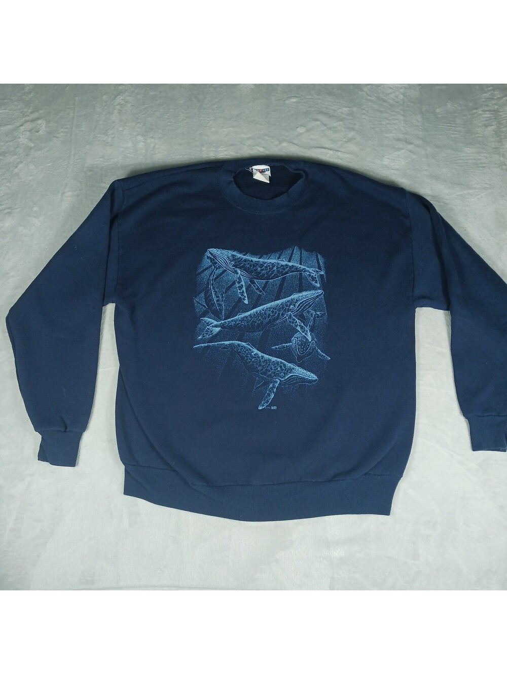 Vintage Crewneck Sweatshirt Blue Adult L Graphic Harlequin Ocean 1992 USA Made